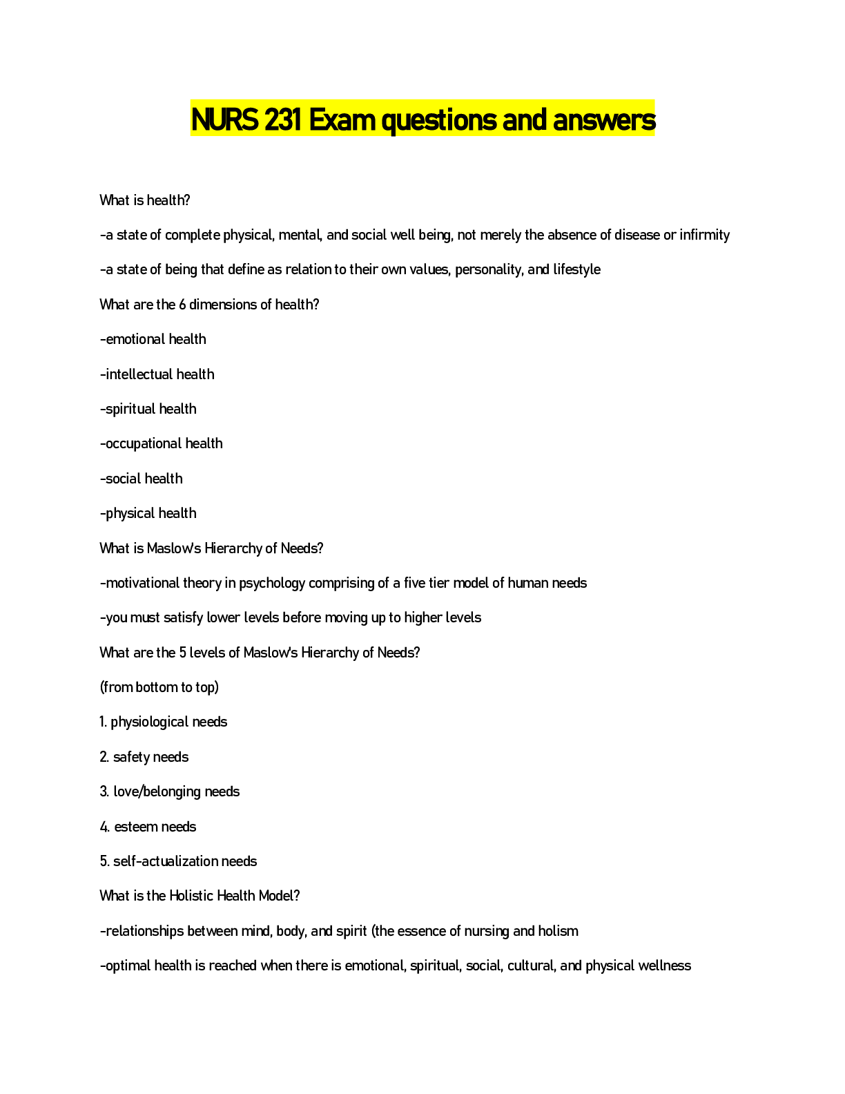 Preview image for NURS 231 Exam questions and answers